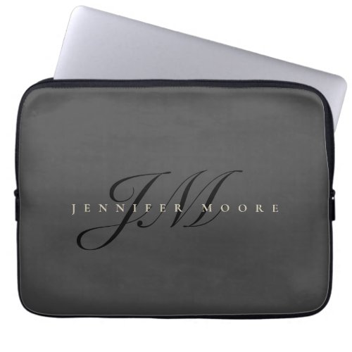Modern Professional Elegant Gold and Grey Monogram Laptop Sleeve