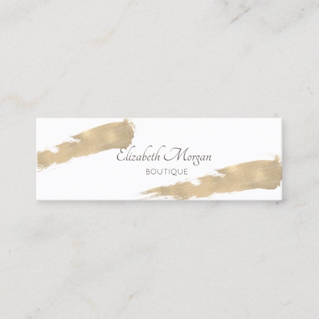 Modern Professional Elegant Gold Brush Stroke Mini Business Card (Front)