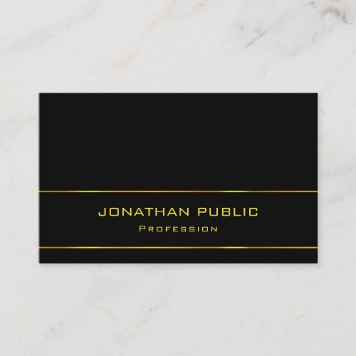 Modern Professional Elegant Gold Name Text Black Business Card