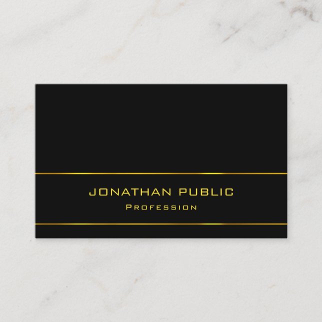 Modern Professional Elegant Gold Name Text Black Business Card (Front)
