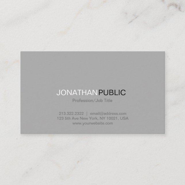 Modern Professional Elegant Gray Minimalist Plain Business Card (Front)