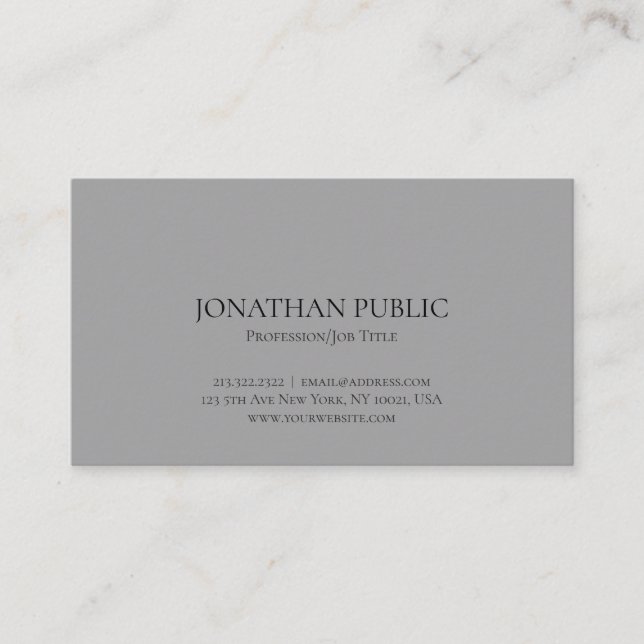 Modern Professional Elegant Grey Minimalist Plain Business Card (Front)