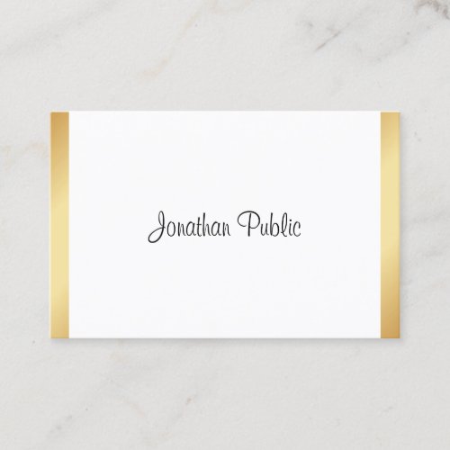 Modern Professional Elegant Handwritten Gold White Business Card