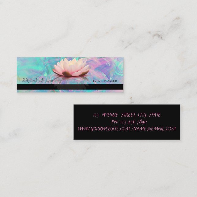 Modern Professional Elegant Opal,Stripe Lotus  Mini Business Card (Front/Back)