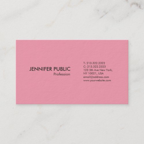 Modern Professional Elegant Pink Plain Luxury Business Card