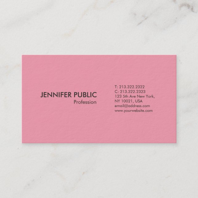 Modern Professional Elegant Pink Plain Luxury Business Card (Front)