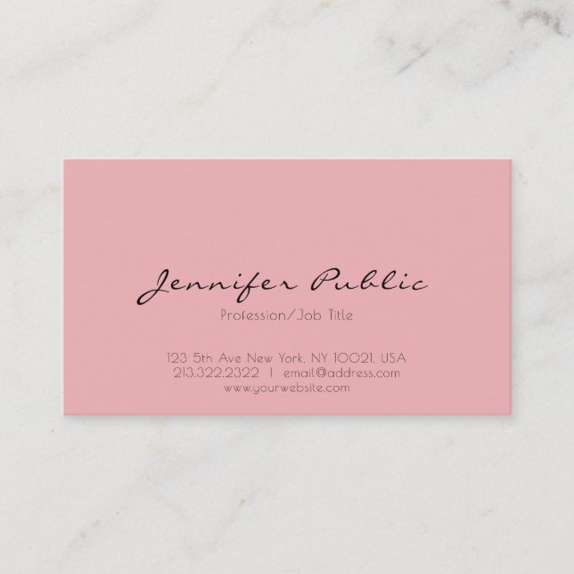 Modern Professional Elegant Pink White Clean Plain Business Card (Front)