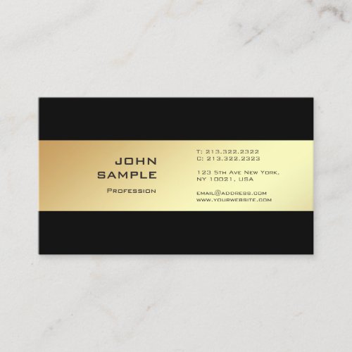 Modern Professional Elegant Plain Gold Look Black Business Card