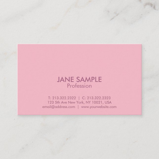 Modern Professional Elegant Simple Design Pink Business Card (Front)