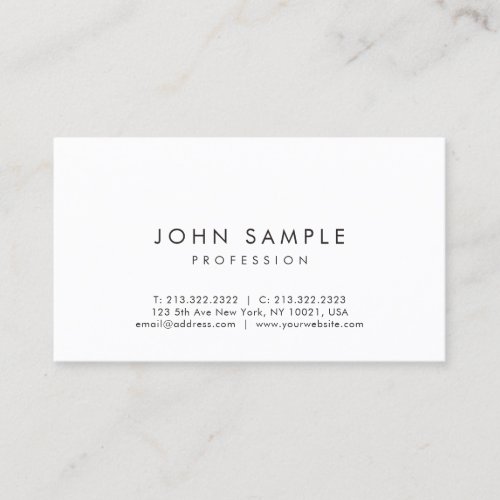 Modern Professional Elegant Simple Design White Business Card