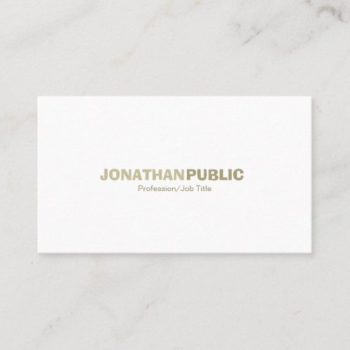 Modern Professional Elegant White Gold Clean Plain Business Card