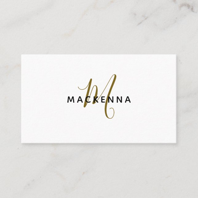 Modern Professional Elegant White Gold Monogram Business Card (Front)