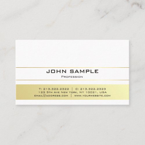 Modern Professional Elegant White Gold Simple Business Card