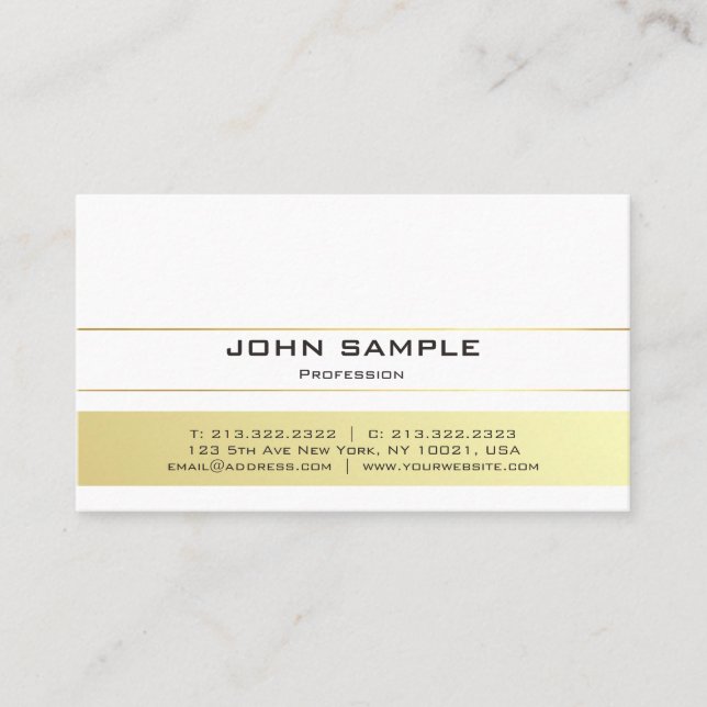 Modern Professional Elegant White Gold Simple Business Card (Front)