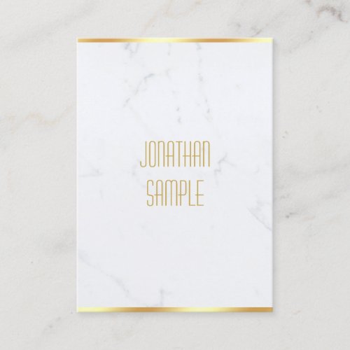 Modern Professional Elegant White Marble Gold Text Business Card
