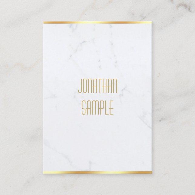 Modern Professional Elegant White Marble Gold Text Business Card (Front)