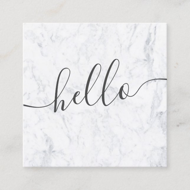 Modern professional elegant white marble hello square business card (Front)