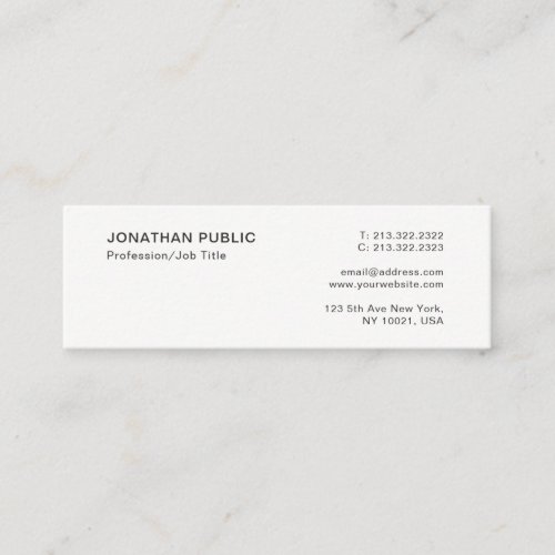 Modern Professional Elegant White Minimalist Plain Mini Business Card