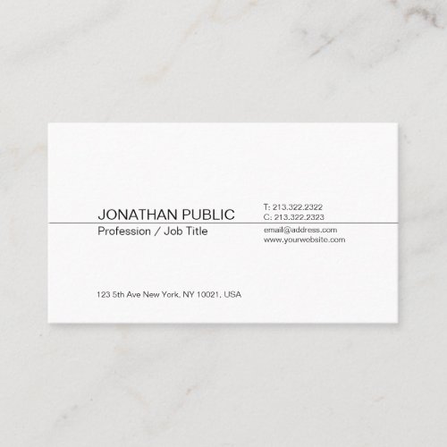 Modern Professional Elegant White Simple Plain Business Card