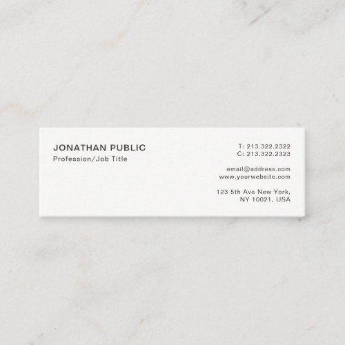 Modern Professional Elegant White Simple Plain Mini Business Card