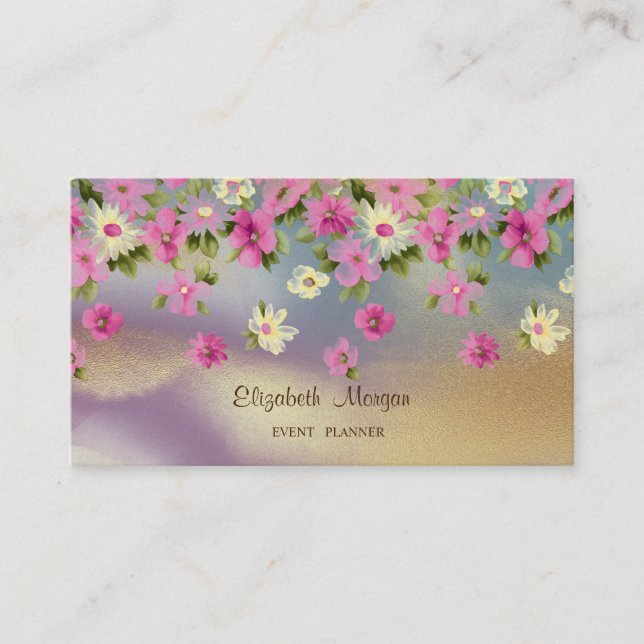 Modern Professional Faux Gold,Flowers Colorful Business Card (Front)