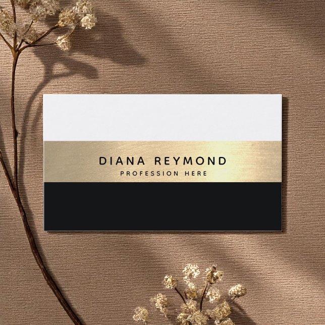 Modern professional faux gold stripe white black business card (Creator Uploaded)