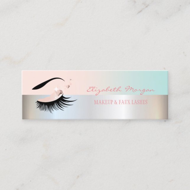 Modern Professional  Faux Lashes, Silver,Makeup Mini Business Card (Front)