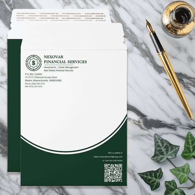 Modern Professional Financial Services Business Envelope Mailers (Modern Professional Financial Services Business Envelope Mailers - Evergreen Green | White)