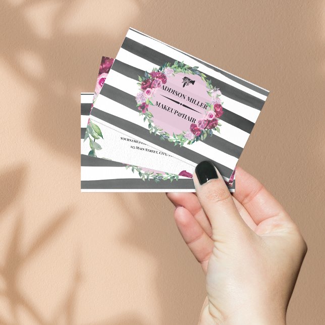 modern, professional floral makeup & hair salon  business card (Creator Uploaded)