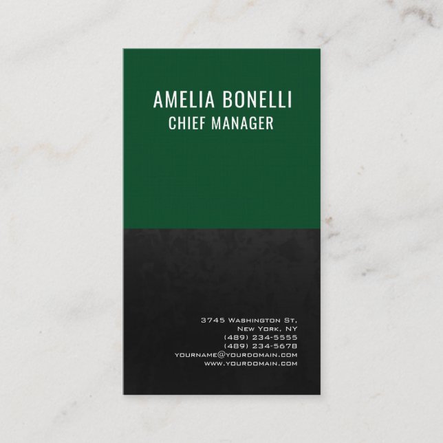 Modern Professional Forest Green Grey Simple Plain Business Card (Front)