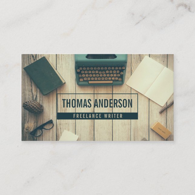Modern Professional Freelance Writer Typewriter Business Card (Front)
