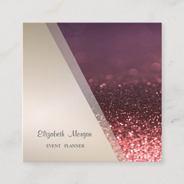 Modern Professional Geometric Glitter Bokeh Square Business Card (Front)
