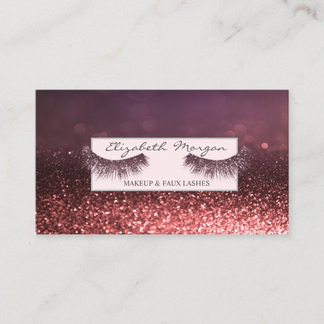 Modern Professional Glitter Bokeh Faux Lashes Business Card (Front)