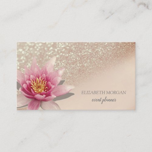 Modern Professional Glitter Bokeh Watercolor Lotus Business Card