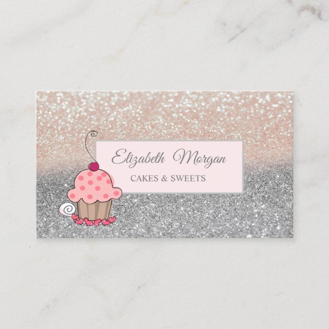 Modern Professional Glitter, Frame, Cupcake Business Card (Front)