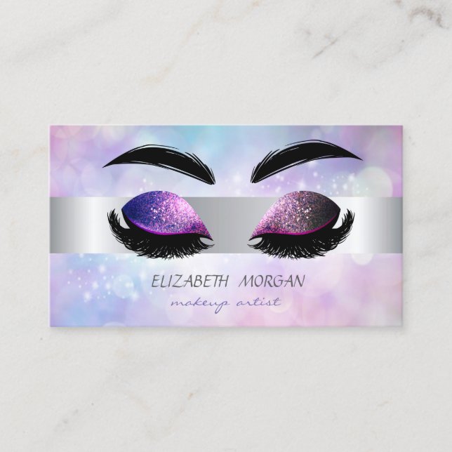 Modern Professional Glitter Lashes Makeup Business Card (Front)