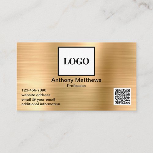 Modern Professional Gold Add Logo and QR Code Business Card