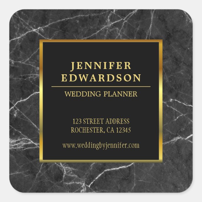 Modern professional gold black marble product square sticker (Front)