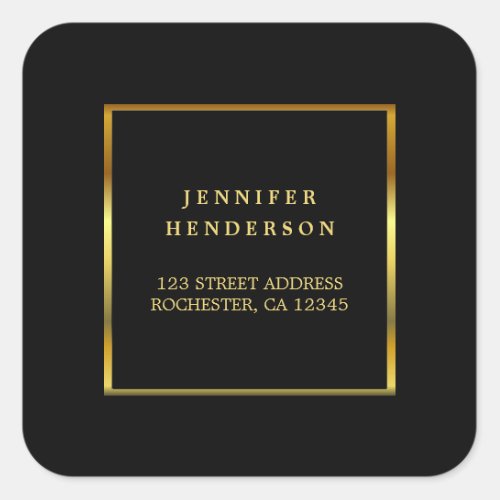 Modern professional gold black return address square sticker