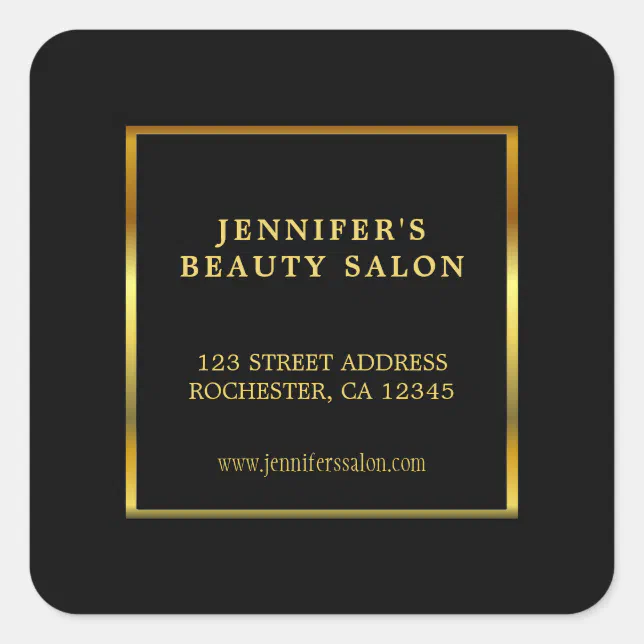 Modern professional gold black return address square sticker | Zazzle