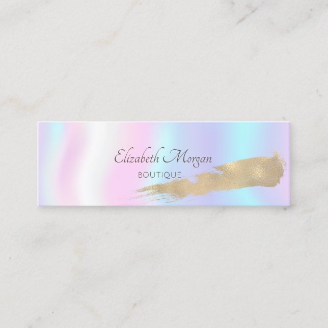 Modern Professional Gold Brush Stroke Holographic Mini Business Card (Front)