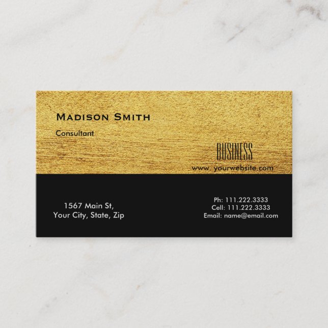 Modern Professional Gold Metal Consultant Business Card (Front)