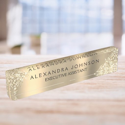 Modern Professional Gold Sparkle Glitter Desk Name Plate | Zazzle