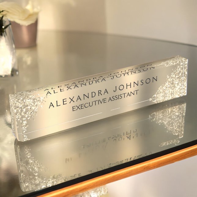 Modern Professional Gold Sparkle Glitter Desk Name Plate (Creator Uploaded)