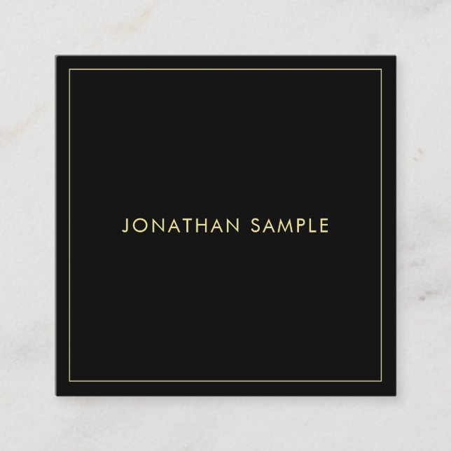 Modern Professional Gold Text Elegant Black Trendy Square Business Card (Front)