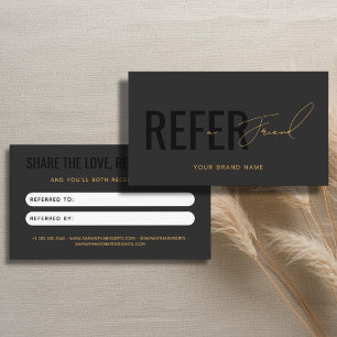 Modern professional gray black refer a friend referral card