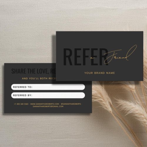 Modern professional gray black refer a friend referral card