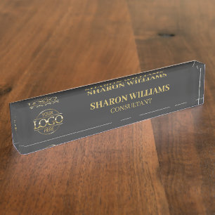 Modern Professional Gray Business Logo Employee Desk Name Plate