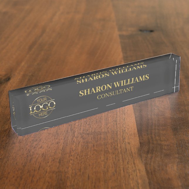 Modern Professional Gray Business Logo Employee Desk Name Plate (Side)