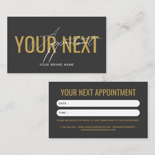 Modern professional gray gold your next appointment card (Front/Back)